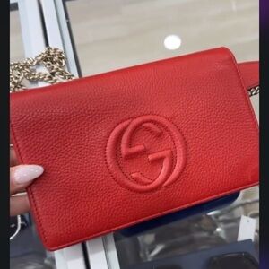 Gucci Red Leather Clutch with Chain